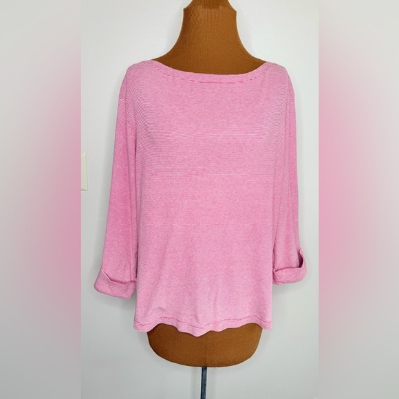 Chico's Red White Micro Striped Boat Neck Pullover Top Size Large - Picture 1 of 7